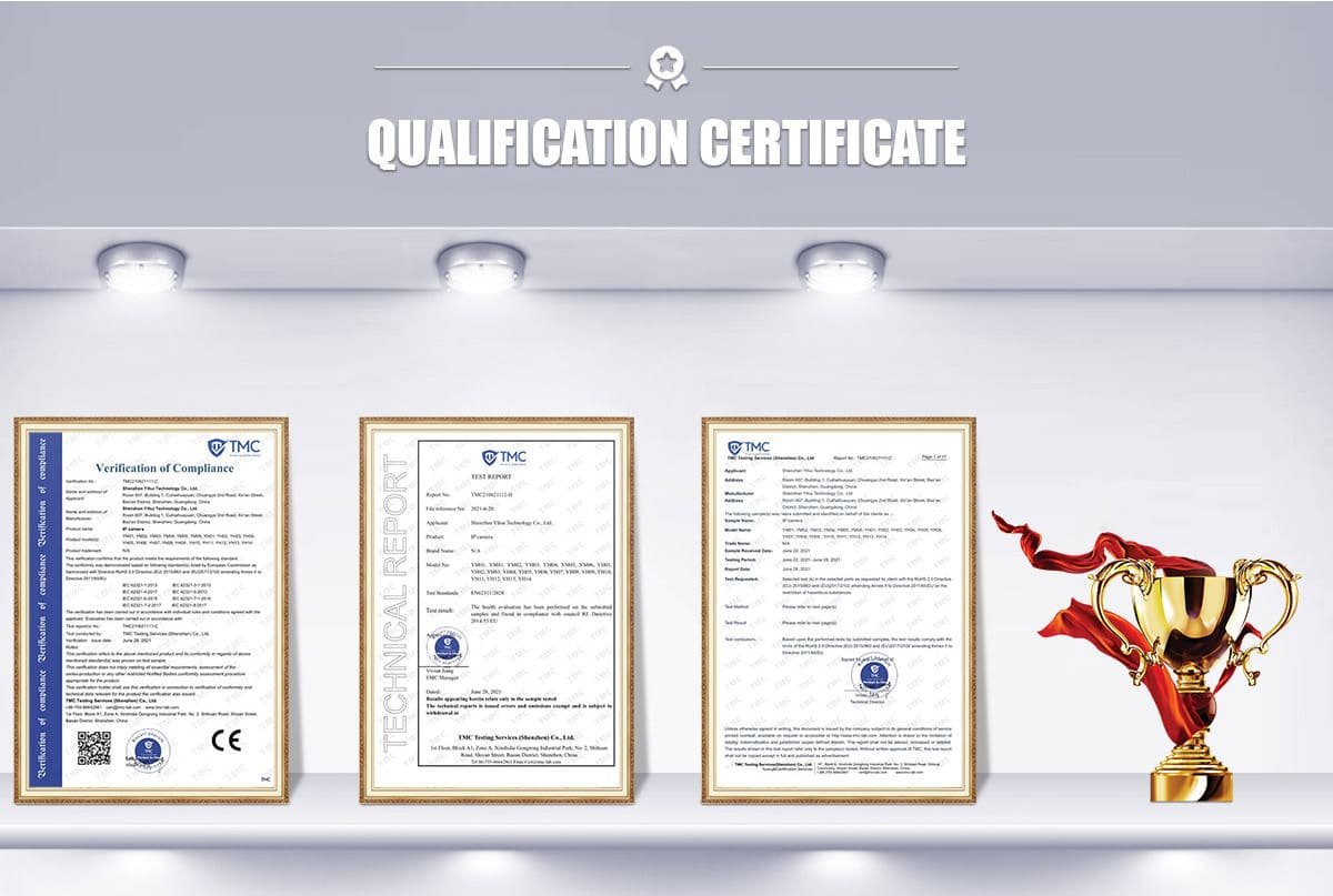 Official CE and FCC certification documents for electronics