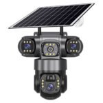True 3 Lenses Low Power Solar Powered PTZ Security Camera 4G V380 Pro App Outdoor Solar Security Cctv Camera