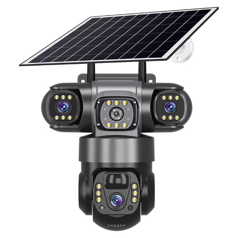 True 3 Lenses Low Power Solar Powered PTZ Security Camera 4G V380 Pro App Outdoor Solar Security Cctv Camera