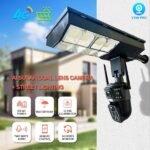 Solar Powered Street Floodlight With Dual Lens Security CCTV Camera Outdoor 4G V380 App