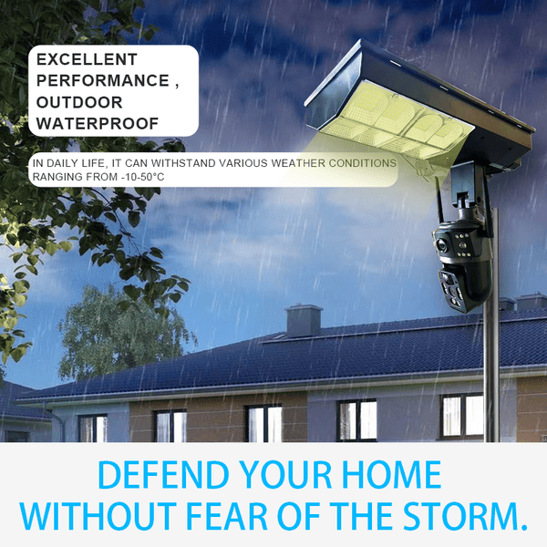 Solar Powered Street Floodlight With Dual Lens Security CCTV Camera Outdoor 4G V380 App