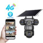 True 3 Lenses Low Power Solar Powered PTZ Security Camera 4G V380 Pro App Outdoor Solar Security Cctv Camera