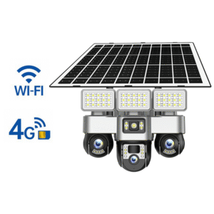 True 3 Lenses and 3 Screens Solar Powered PTZ Security Camera + Led lighting 2 in 1 Outdoor Solar Security Camera with lighting 4G V380 App