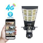 V380Pro 3-Lens 6MP Solar Powered PTZ Security Camera With Outdoor Street Light CCTV Camera 4G Sim Card  