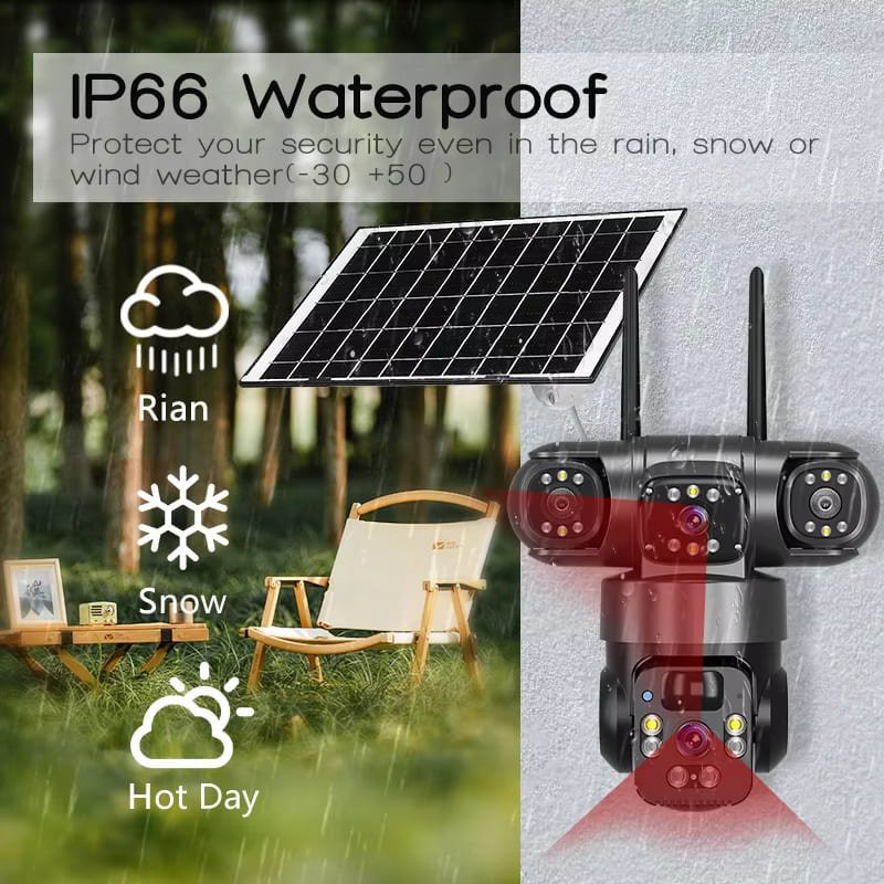 Outdoor Triple Lens 6MP 4G Solar Powered Ptz Security Camera