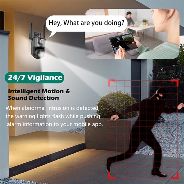 Dual Lens Security Motion Detection PTZ CCTV IP Network WiFi Camera Outdoor Waterproof