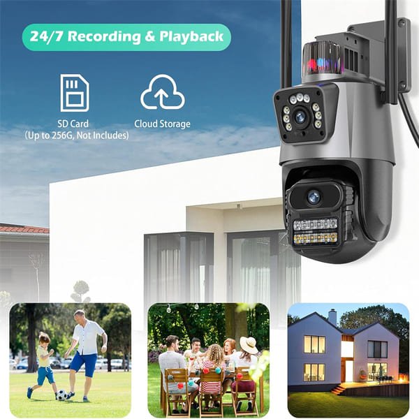 Dual Lens Security Motion Detection PTZ CCTV IP Network WiFi Camera Outdoor Waterproof