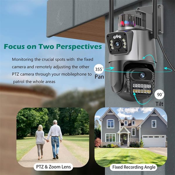 Dual Lens Security Motion Detection PTZ CCTV IP Network WiFi Camera Outdoor Waterproof