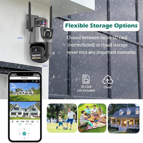 Dual Lens Security Motion Detection PTZ CCTV IP Network WiFi Camera Outdoor Waterproof