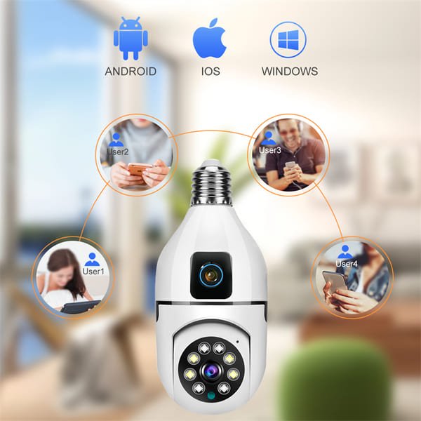 Dual lens light bulb ptz cameras V380 App 4MP E27 Smart Light Bulb Camera