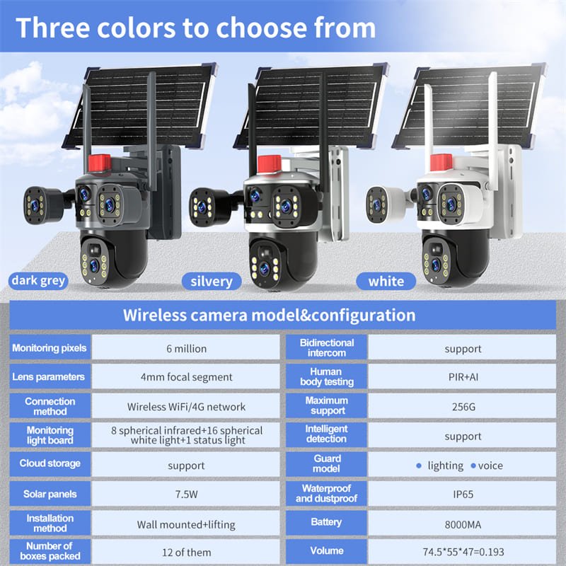 True 3 Lenses 6MP Low Power Solar Powered PTZ Security Camera 4G V380 Pro App