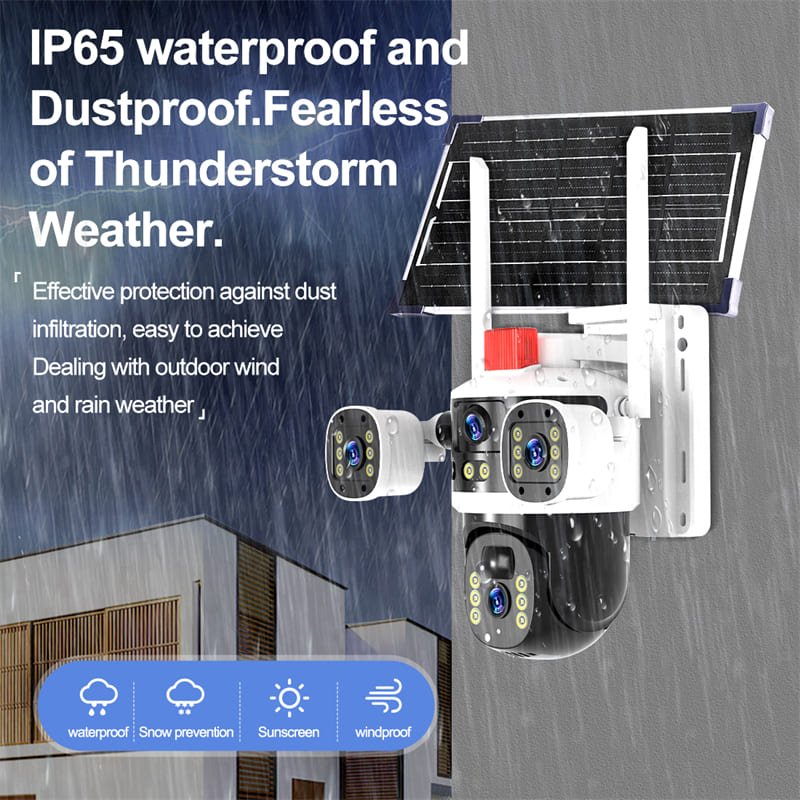 True 3 Lenses 6MP Low Power Solar Powered PTZ Security Camera 4G V380 Pro App