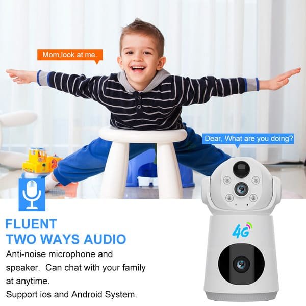 Dual Lens Camera 4G Indoor Home Security PTZ Battery Camera With Built-in 4000 MAh Battery 