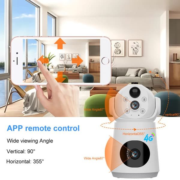 Dual Lens Camera 4G Indoor Home Security PTZ Battery Camera With Built-in 4000 MAh Battery 