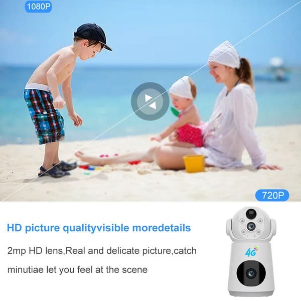 Dual Lens Camera 4G Indoor Home Security PTZ Battery Camera With Built-in 4000 MAh Battery 