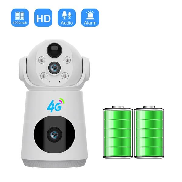 Dual Lens Camera 4G Indoor Home Security PTZ Battery Camera With Built-in 4000 MAh Battery 