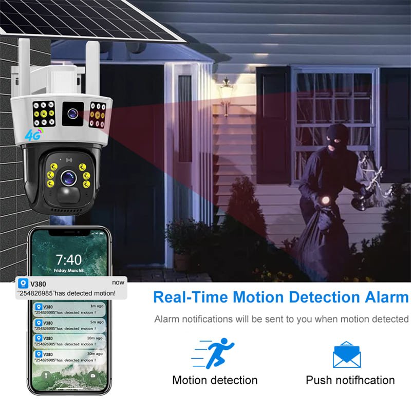 V380 Pro Dual Lens three Screens WiFi Solar Ptz Battery Camera Two-way Voice 4G Outdoor PTZ Camera With Solar panel