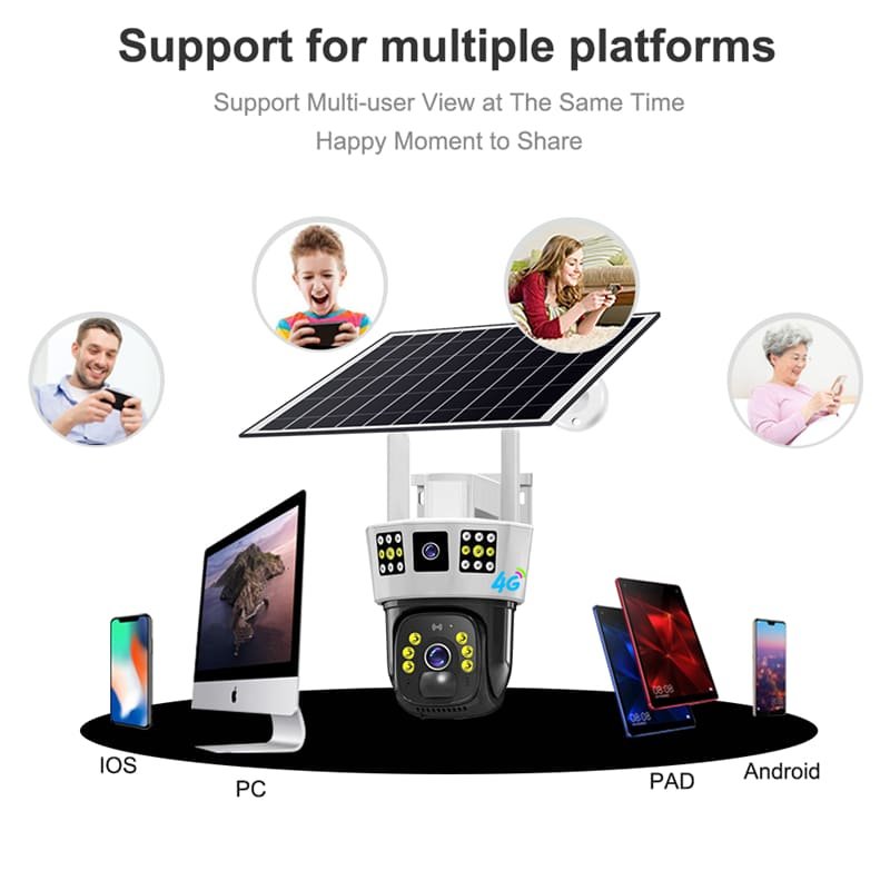 V380 Pro Dual Lens three Screens WiFi Solar Ptz Battery Camera Two-way Voice 4G Outdoor PTZ Camera With Solar panel