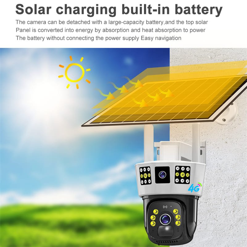 V380 Pro Dual Lens three Screens WiFi Solar Ptz Battery Camera Two-way Voice 4G Outdoor PTZ Camera With Solar panel
