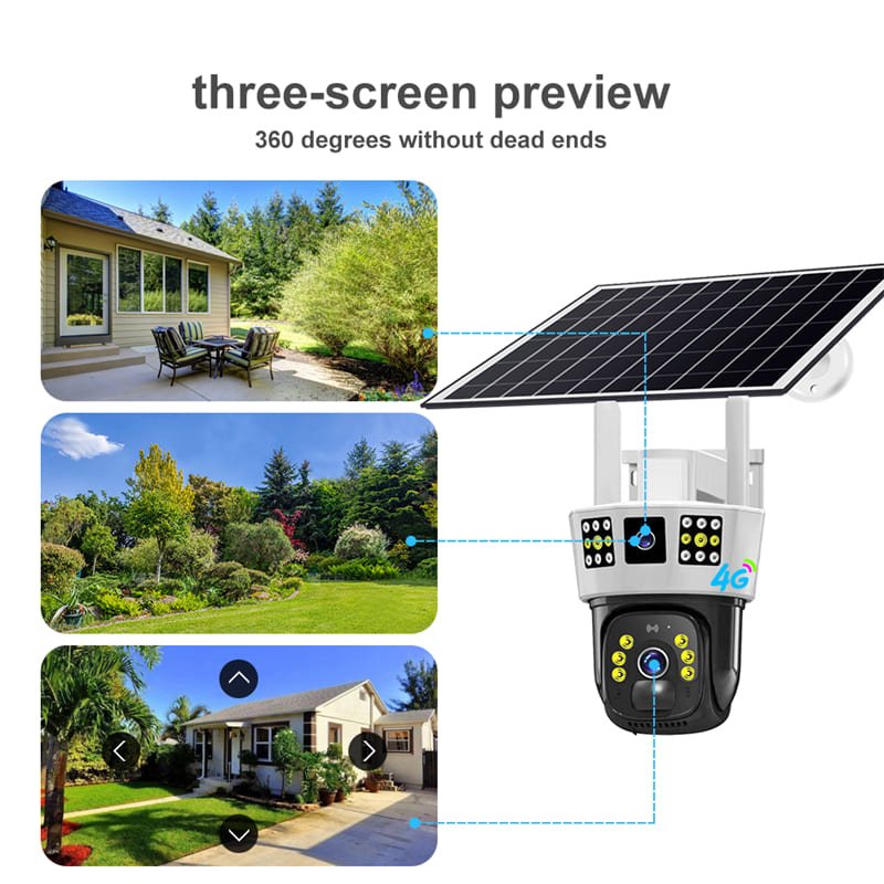 V380 Pro Dual Lens three Screens WiFi Solar Ptz Battery Camera Two-way Voice 4G Outdoor PTZ Camera With Solar panel