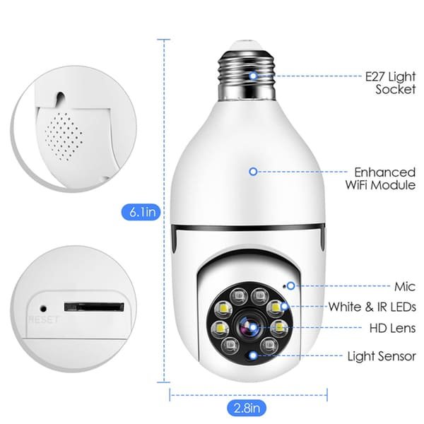1080P E27 indoor Single len WiFi Light Bulb PTZ Camera V380 App