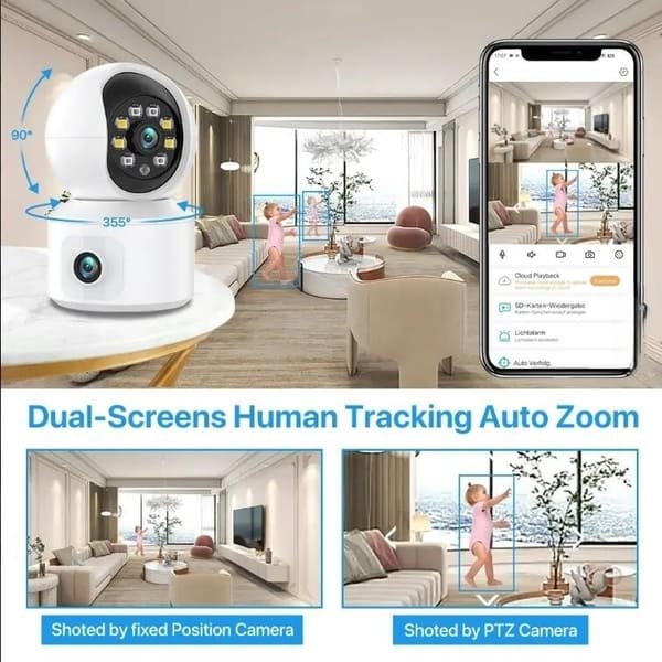 Smart Home Indoor Wireless 2.4G WiFi PTZ CCTV Security Camera 4MP Double Lens WiFi Network Camera