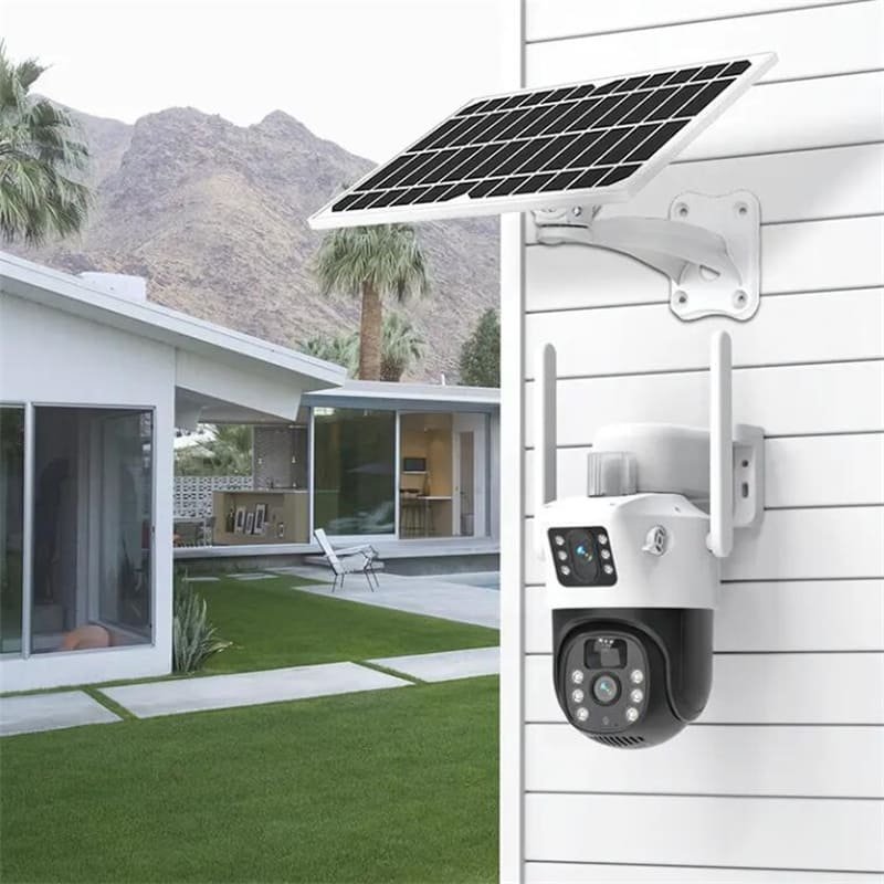 Dual Lens Solar Powered PTZ Cameras 4MP 4G V380 App Outdoor WiFi Solar CCTV Security Camera