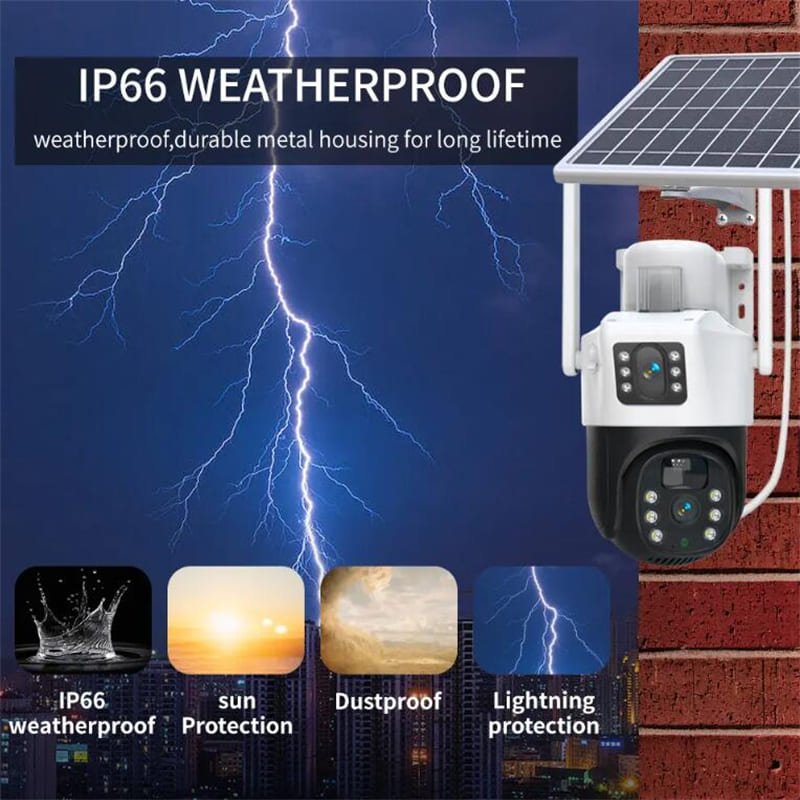 Dual Lens Solar Powered PTZ Cameras 4MP 4G V380 App Outdoor WiFi Solar CCTV Security Camera