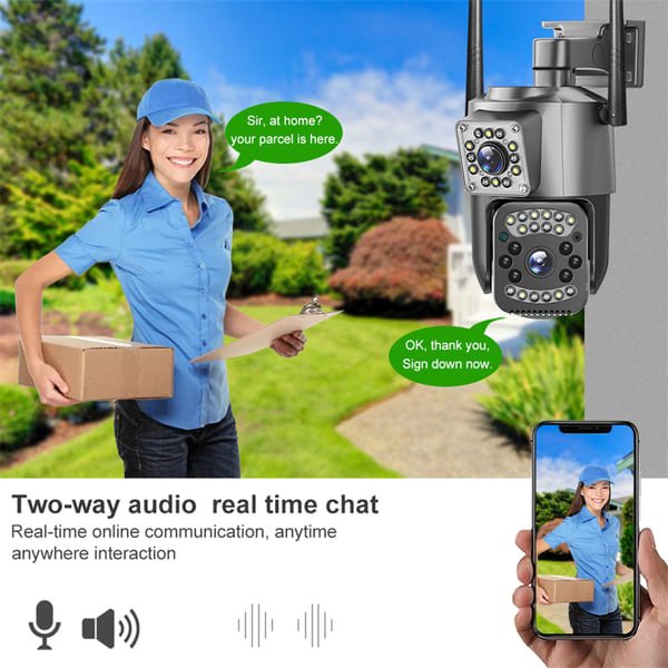 Dual Lens WiFi Camera V380 Pro Outdoor Waterproof Two Way Audio Color Night Vision Human Detection Wireless 4G Network PTZ Camera