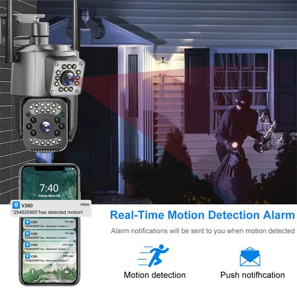 Dual Lens WiFi Camera V380 Pro Outdoor Waterproof Two Way Audio Color Night Vision Human Detection Wireless 4G Network PTZ Camera