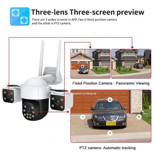 6MP HD CCTV Camera 4G Triple lens Video Surveillance Outdoor Two-Way Audio Security WiFi Ip Camera