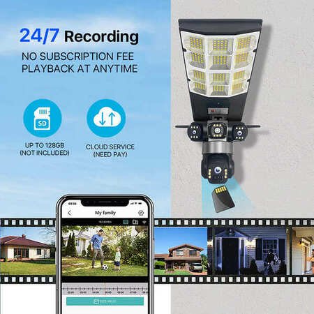 V380Pro 3-Lens 6MP Solar Powered PTZ Security Camera With Outdoor Street Light CCTV Camera 4G Sim Card  