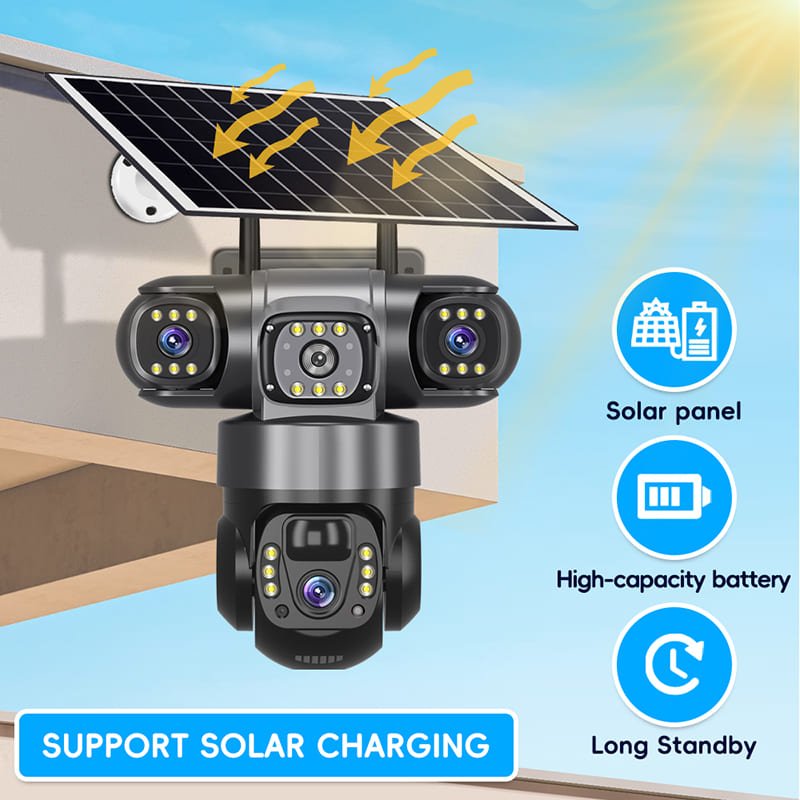 True 3 Lenses Low Power Solar Powered PTZ Security Camera 4G V380 Pro App Outdoor Solar Security Cctv Camera