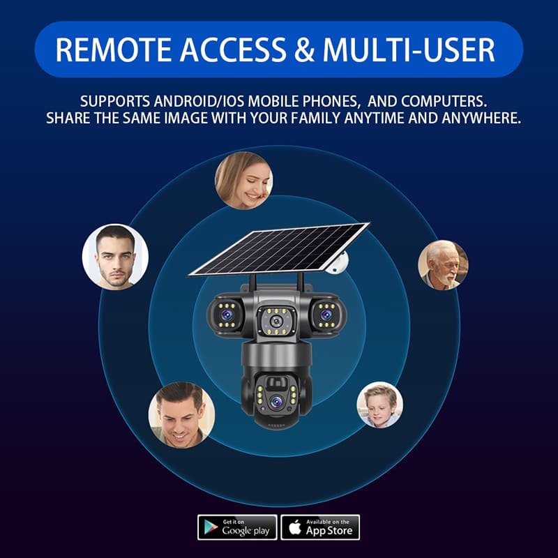 True 3 Lenses Low Power Solar Powered PTZ Security Camera 4G V380 Pro App Outdoor Solar Security Cctv Camera