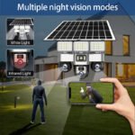 True 3 Lenses and 3 Screens Solar Powered PTZ Security Camera + Led lighting 2 in 1 Outdoor Solar Security Camera with lighting 4G V380 App