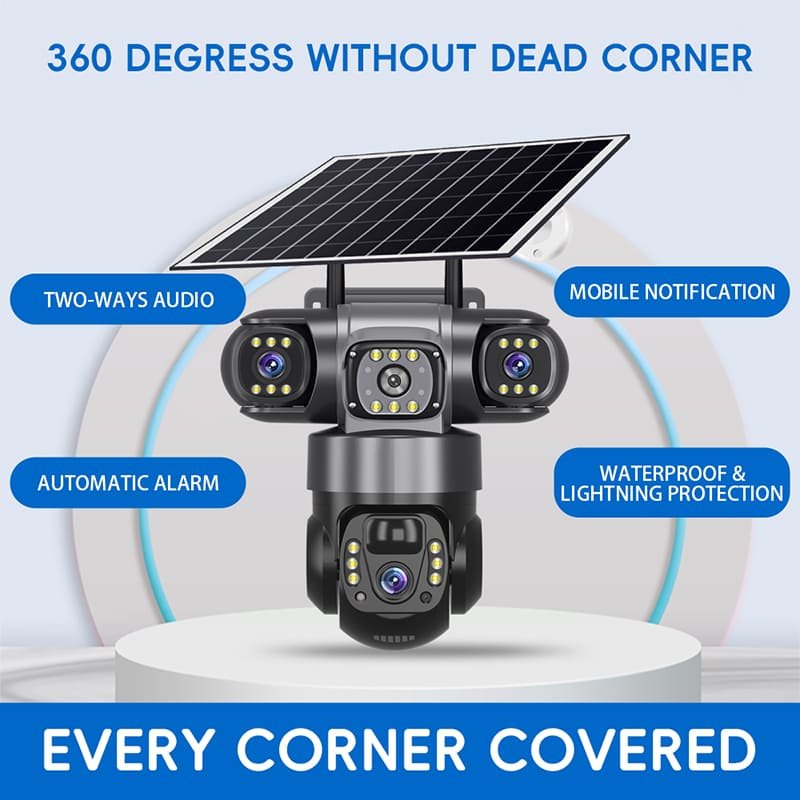True 3 Lenses Low Power Solar Powered PTZ Security Camera 4G V380 Pro App Outdoor Solar Security Cctv Camera