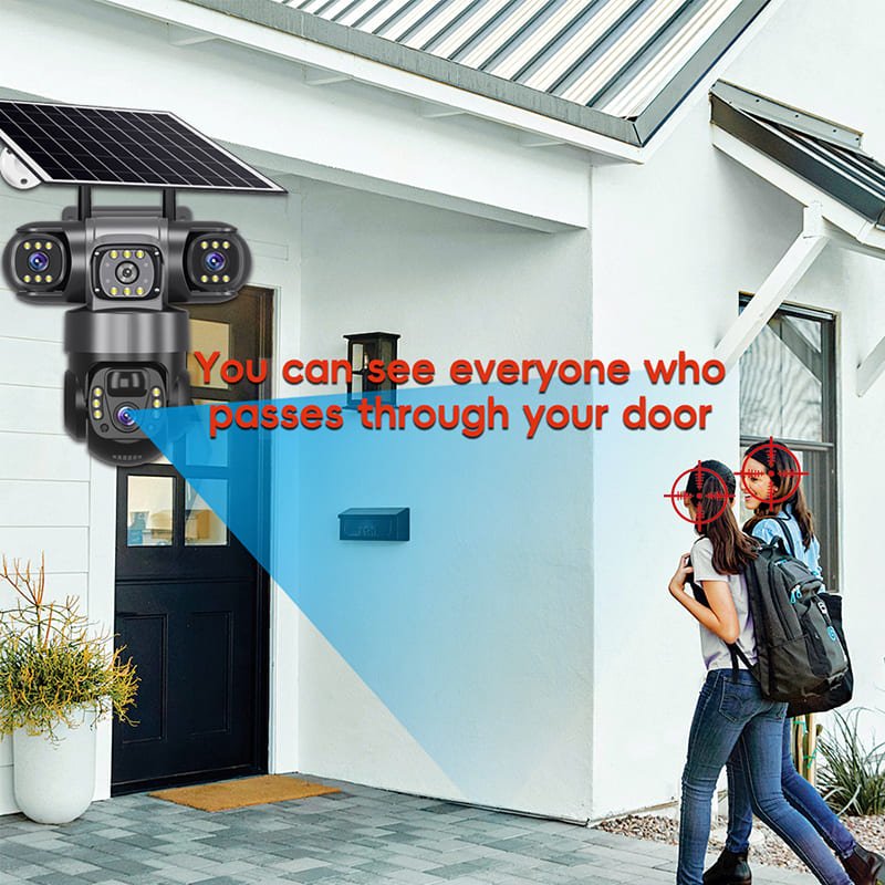 True 3 Lenses Low Power Solar Powered PTZ Security Camera 4G V380 Pro App Outdoor Solar Security Cctv Camera