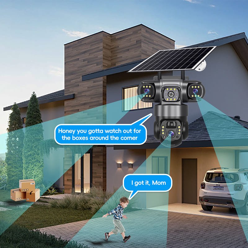 True 3 Lenses Low Power Solar Powered PTZ Security Camera 4G V380 Pro App Outdoor Solar Security Cctv Camera