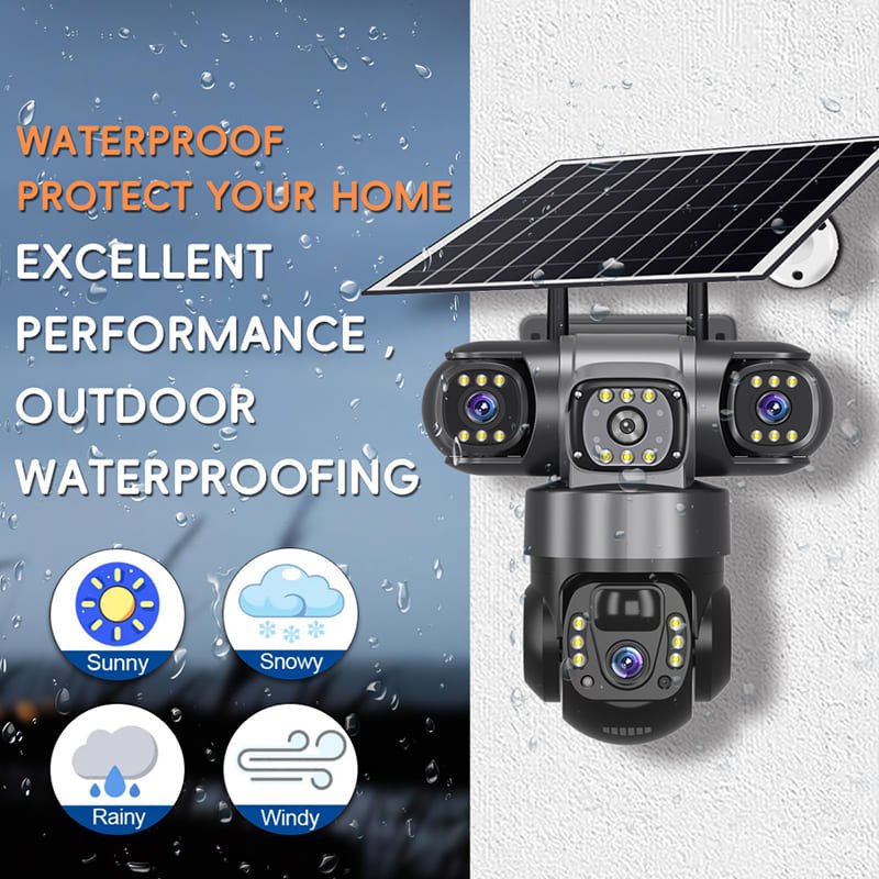 True 3 Lenses Low Power Solar Powered PTZ Security Camera 4G V380 Pro App Outdoor Solar Security Cctv Camera